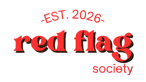 Red text 'red flag society' on a black background